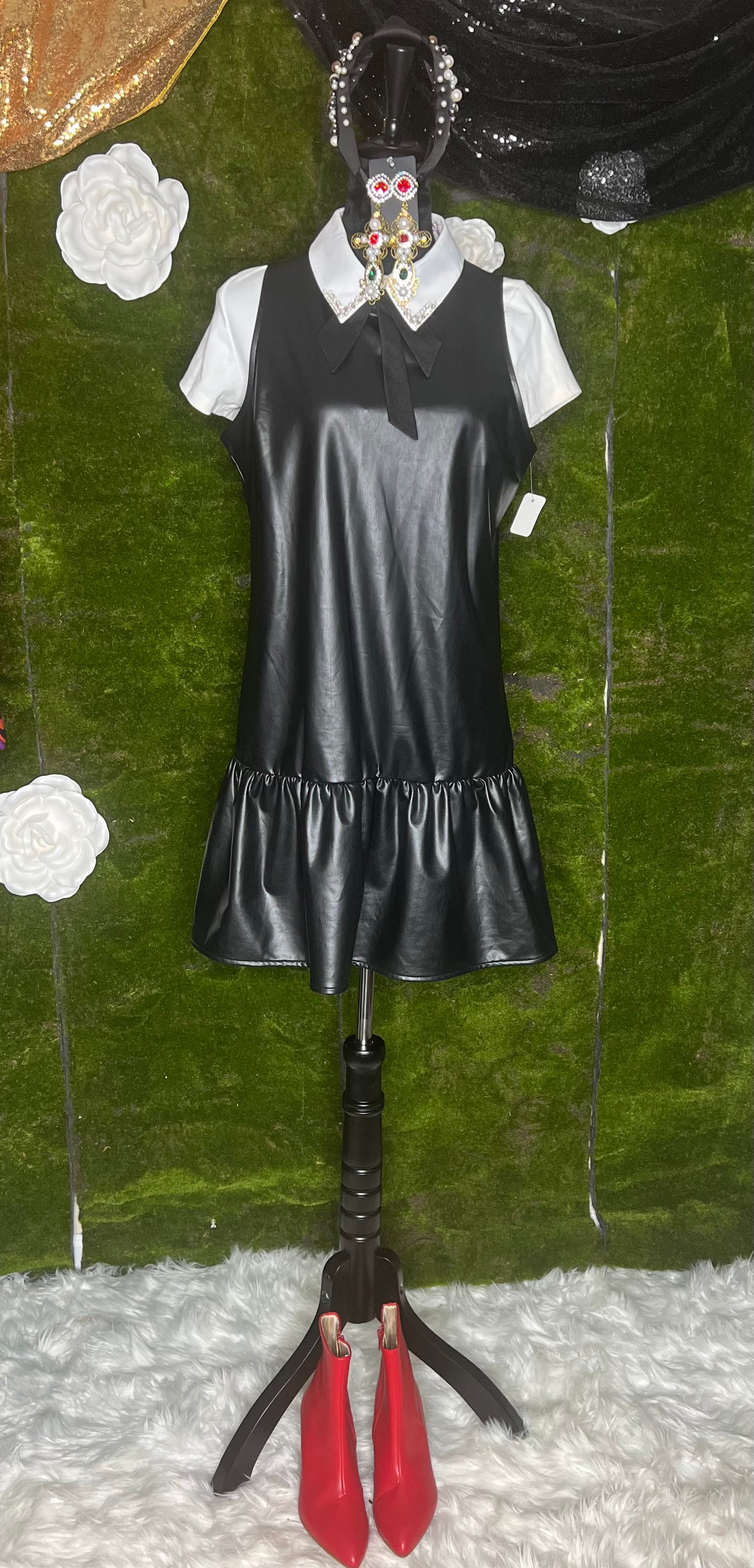 Black Faux Leather Peplum