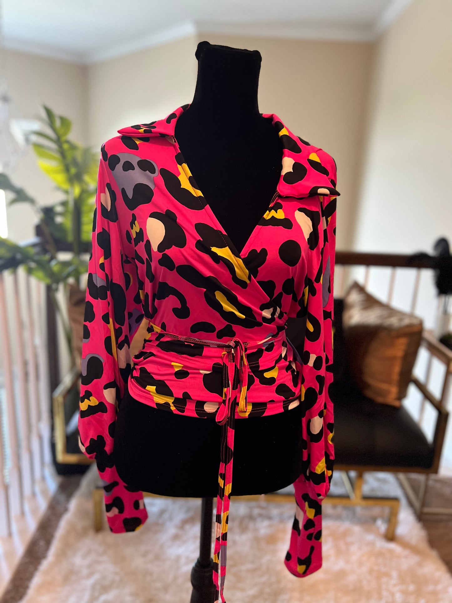 Tie Around Pink Leopard Top