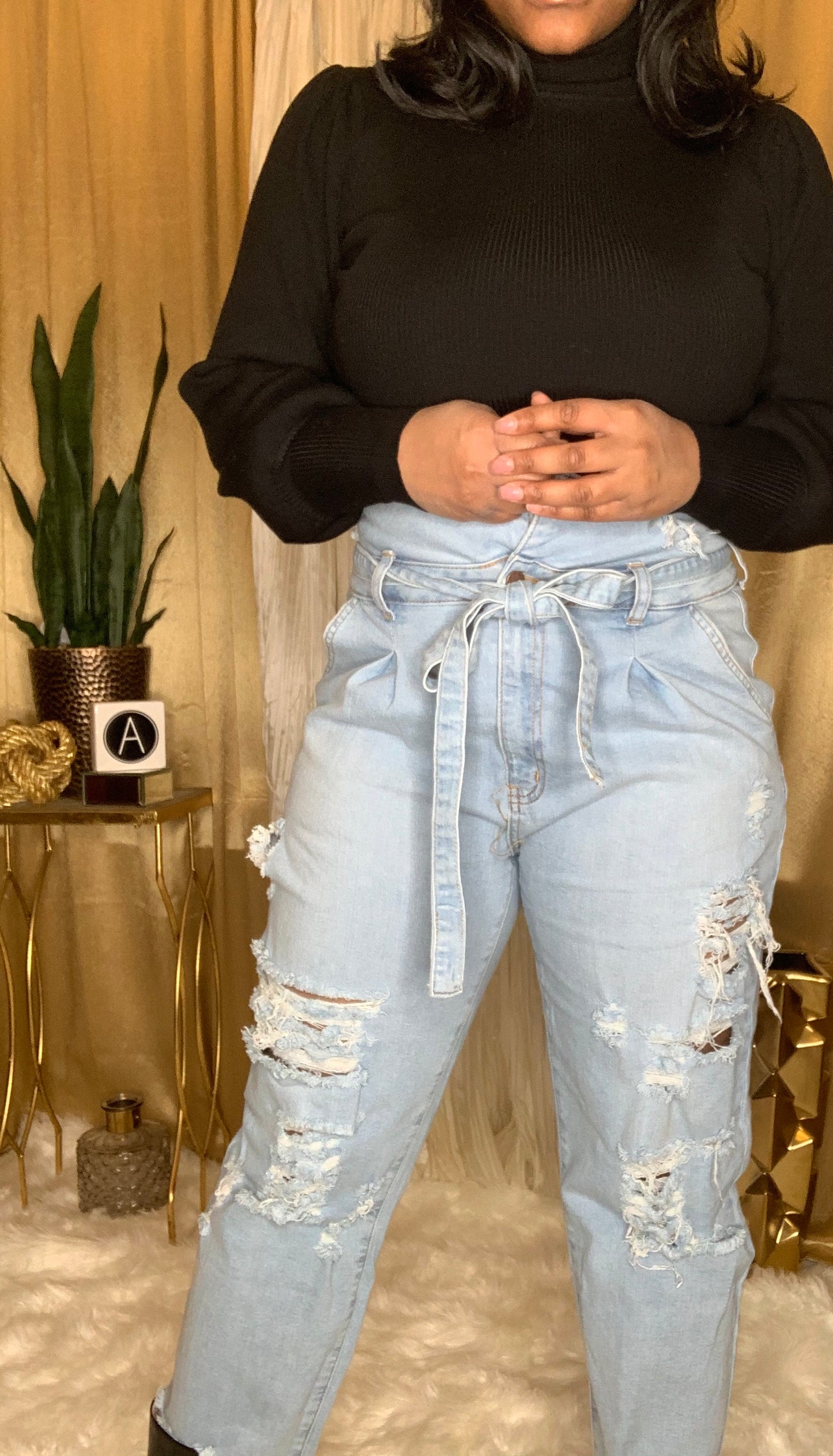 High Waist Belted Crop Jean