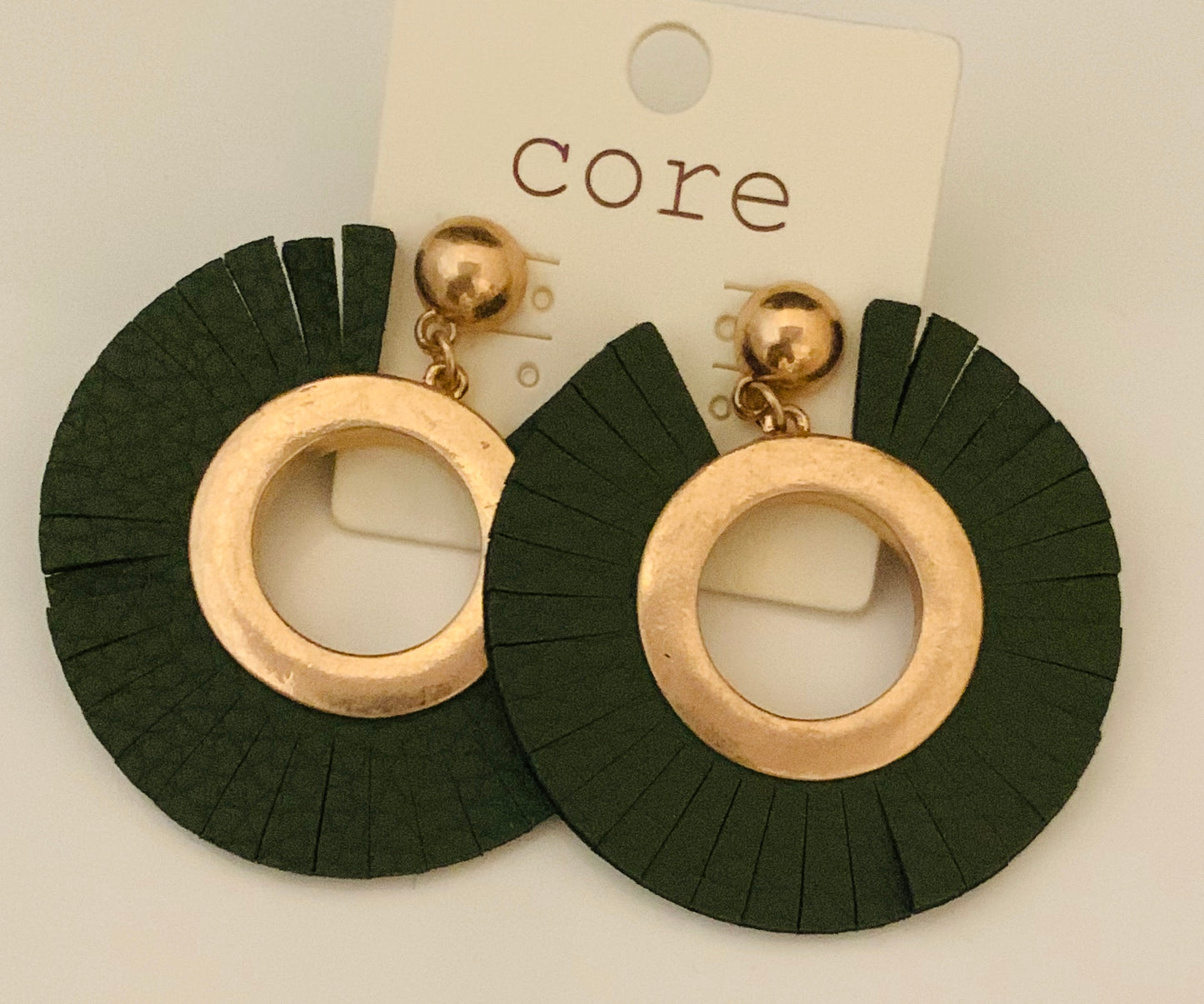 Olive Green Faux Leather Earring