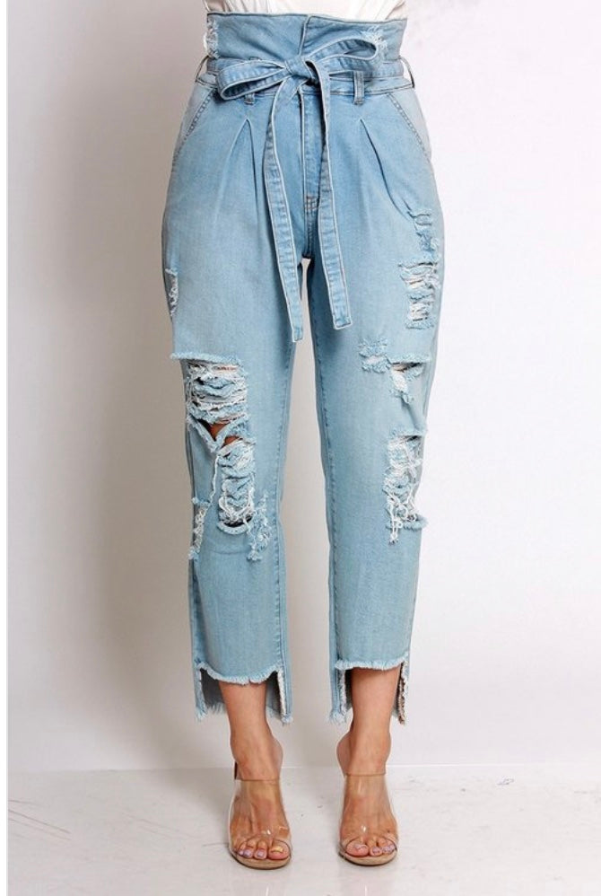 High Waist Belted Crop Jean