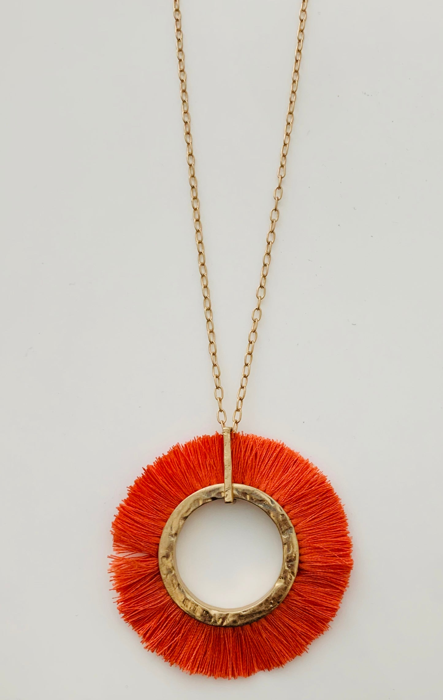 Burnt Orange Tassel Around Necklace