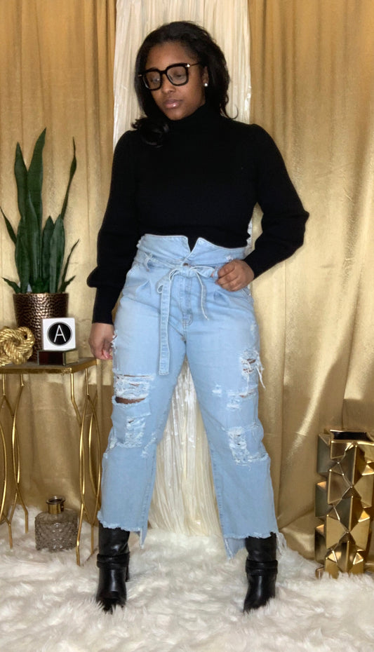 High Waist Belted Crop Jean