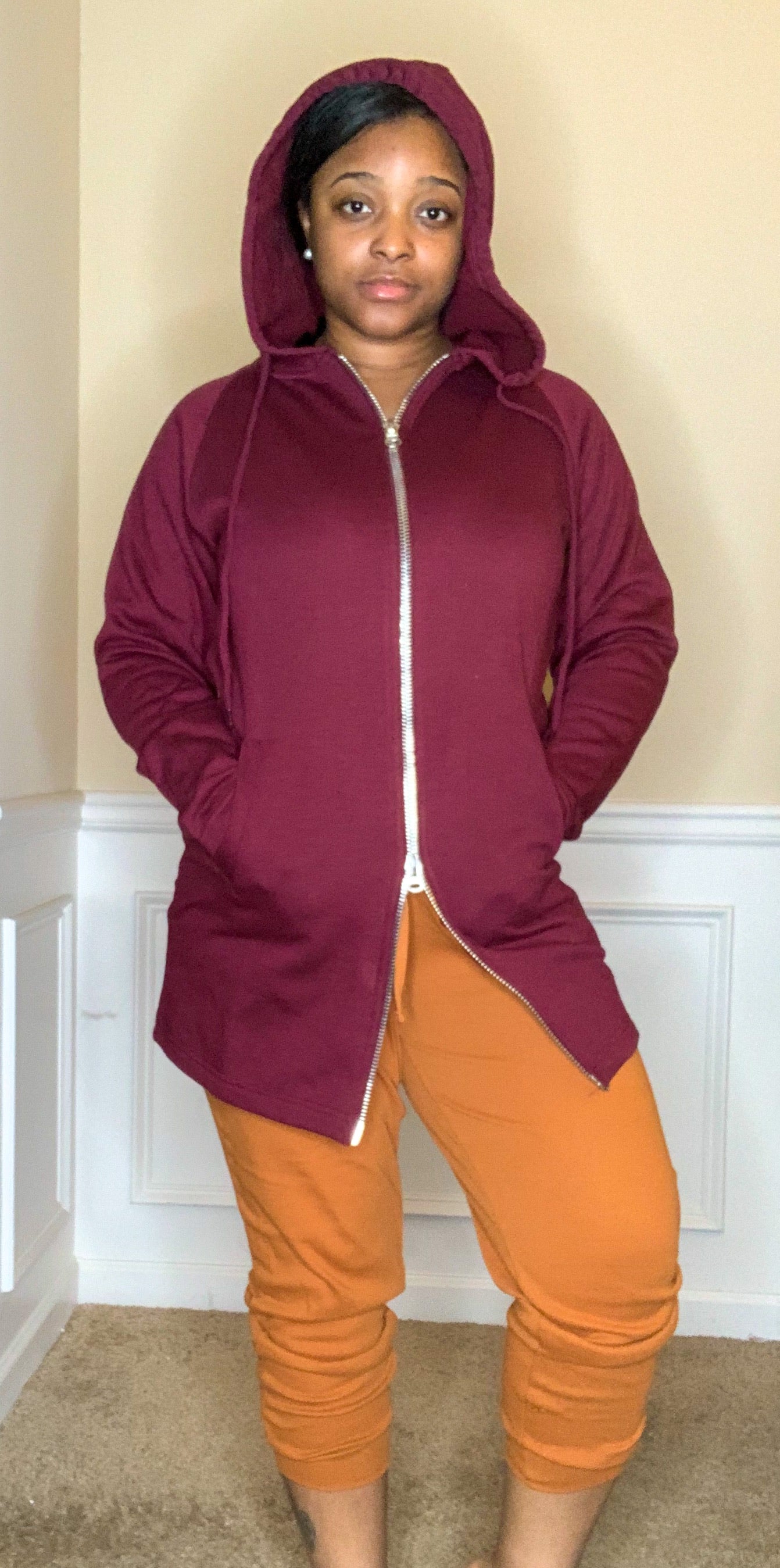 Double Zipper Hoodie (Burgundy )