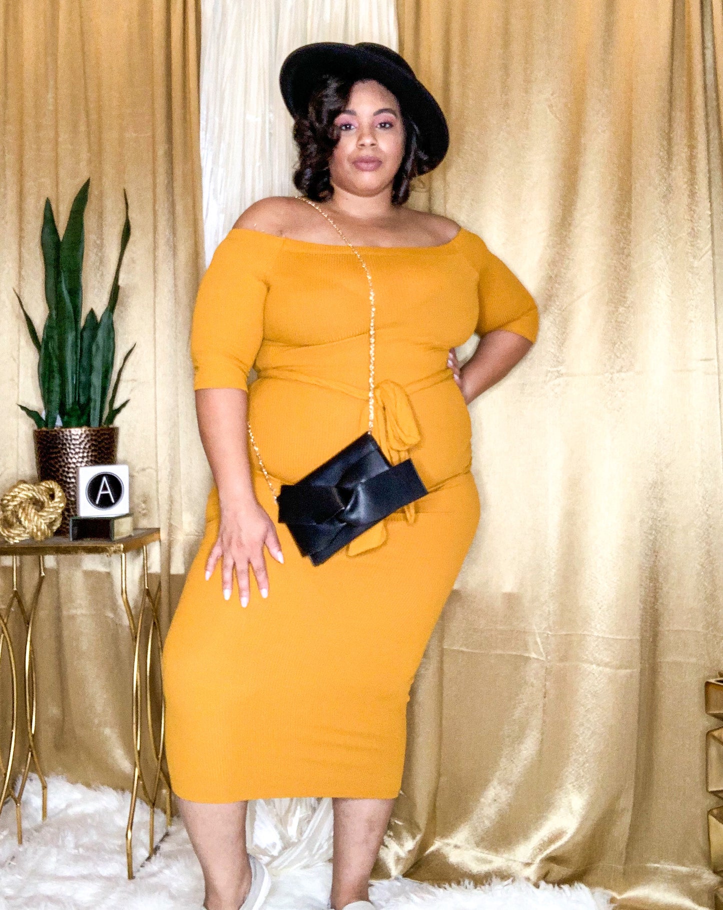 Melonie Off the Shoulder Dress (Mustard)