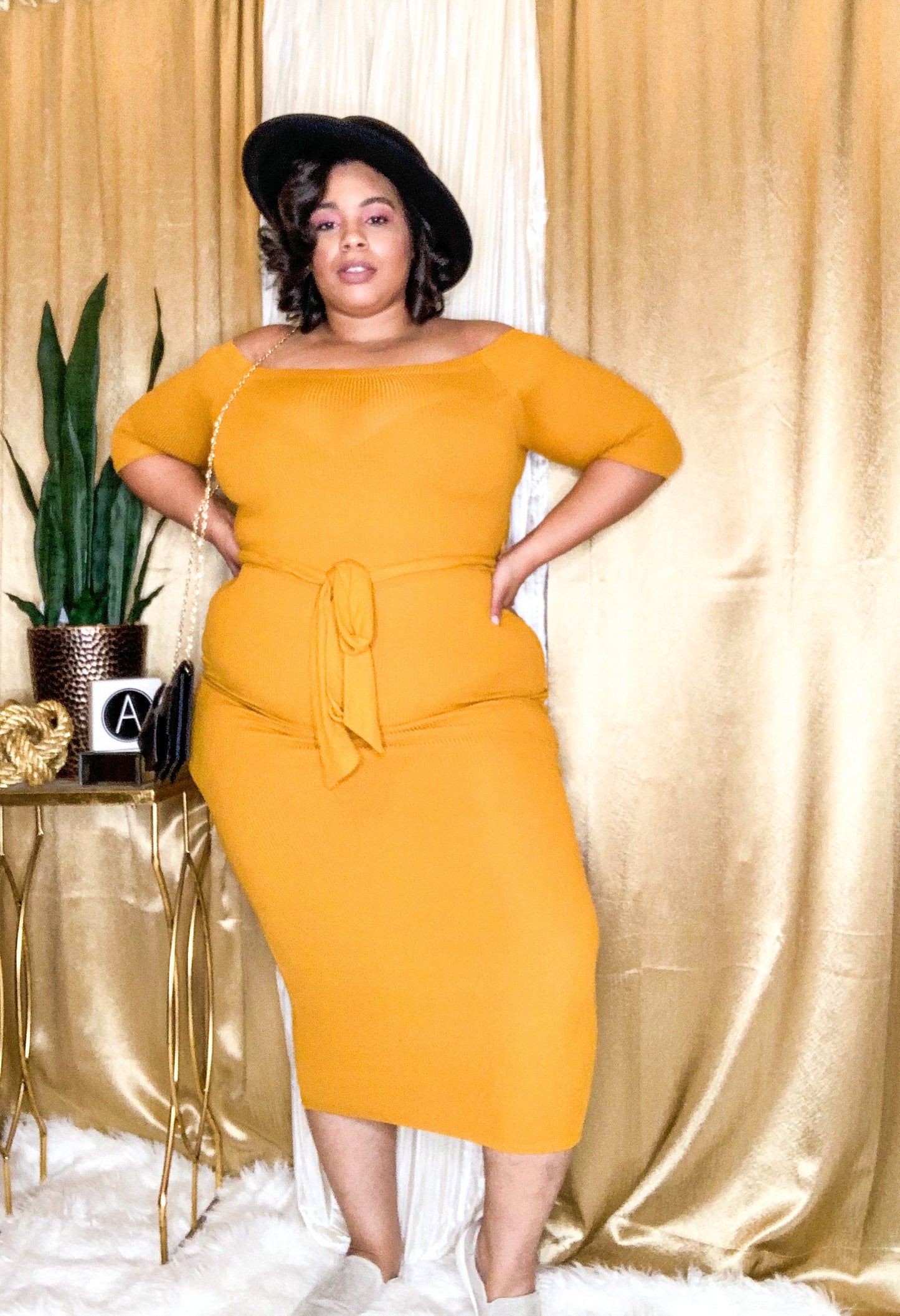 Melonie Off the Shoulder Dress (Mustard)