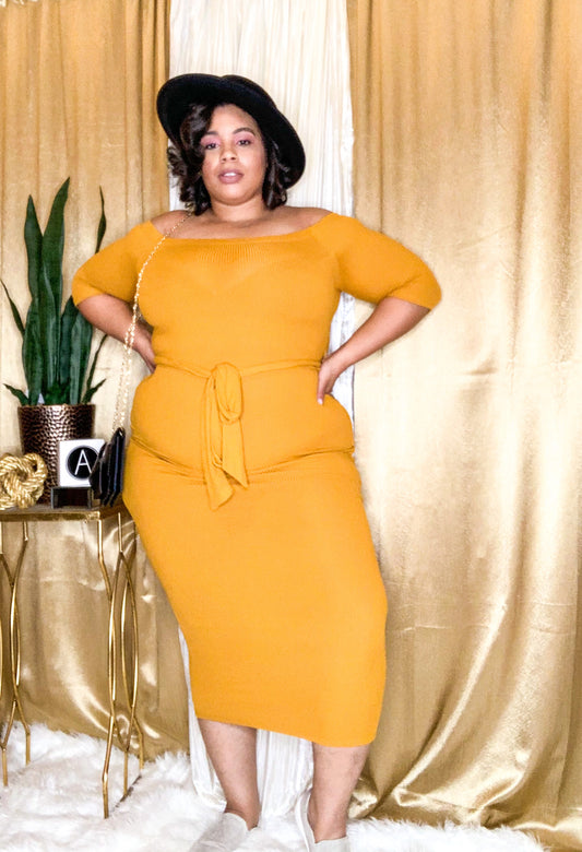 Melonie Off the Shoulder Dress (Mustard)